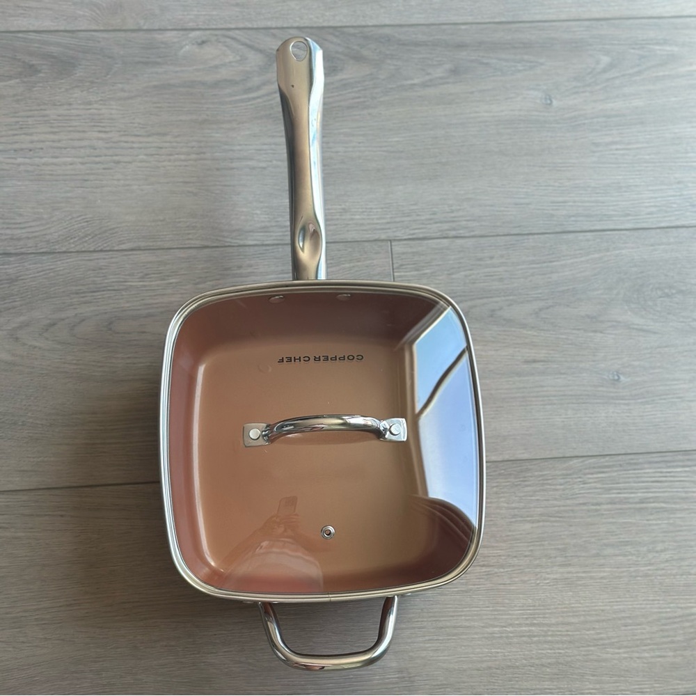 Copper Chef 9.5 in. Deep Square Skillet Frying Pan Steel Handle w Vented Lid - Picture 2 of 4
